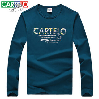 卡帝乐鳄鱼(CARTELO)长袖T恤男舒适休闲百搭字母圆领POLO衫 蓝色 3XL