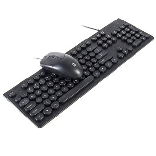 灵蛇（LINGSHE）键盘鼠标套装  复古圆键帽 防水办公USB鼠标键盘套装MK260黑色