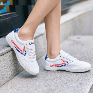 飞跃feiyue帆布低帮韩版潮流男女情侣款小白休闲运动鞋8123红蓝34