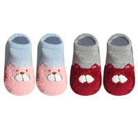 馨颂 婴儿袜子女童宝宝袜子儿童地板袜秋季两双套装 粉红加菲猫 S(6-12个月)