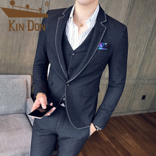 金盾（KIN DON）西服套装 男2019新款韩版修身商务职业正装西服三件套结婚礼服 A230-1-TZ807 深灰色 L