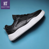 Haut Ton 皓顿 男士休闲小白鞋子潮流时尚舒适系带平底 9391YD208 黑色 39码