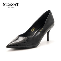 星期六女鞋（ST&SAT）蛇皮革时尚简单优雅高跟浅口单鞋SS91111238 黑色 39
