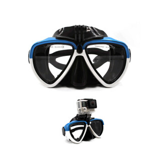捷昇JIESHENG潜水镜 游泳装备高清立体面镜硅胶全干式呼吸管儿童成人浮潜游泳镜带gopro运动相机支架蓝白色