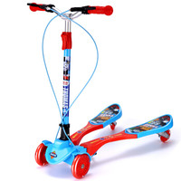托马斯儿童滑板车 一键折叠双手刹三挡可调节四轮全闪滑板蛙式滑滑车 蓝色 男童款