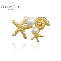 CHERRY CHAU 海洋物语 不对称海星海螺珍珠胸针 金色