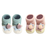 馨颂宝宝防滑地板袜两双装婴儿学步家居袜子套装 L(12-18个月)