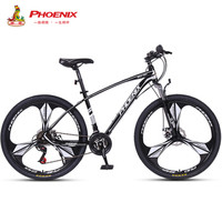 凤凰（Phoenix） 山地车26寸男女成人自行车高碳钢双碟刹青少年赛车24速钢铁侠 黑银色一体轮