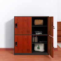 金经金属钢制更衣柜铁皮柜员工柜寄存包柜储物柜鞋柜黑框-樱桃木纹转印小四门矮柜