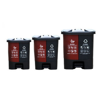 冰禹 AA13221  垃圾桶 塑料 分类脚踏式 户外环卫连体 双垃圾桶 上海分类垃圾桶30L咖啡黑款