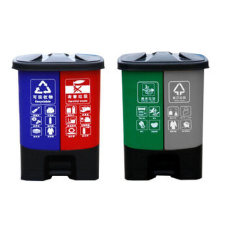 冰禹 AA13221  垃圾桶 塑料 分类脚踏式 户外环卫连体 双垃圾桶 上海分类垃圾桶30L咖啡黑款