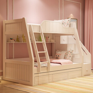 木居华府 儿童床上下床高低床双层铺储物母子床（高低床+上下床垫 1.5米）
