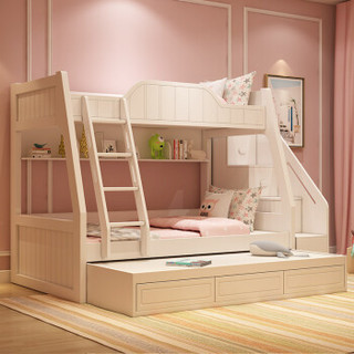 木居华府 儿童床上下床高低床双层铺储物母子床（高低床+上下床垫 1.5米）