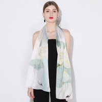 上海故事 STORY Of SHANGHAI)真丝丝巾女春夏季高档围巾桑蚕丝绸披肩妈妈母亲节礼物 荷韵悠悠