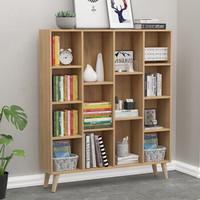 普拉塔（PULATA）书架 书柜北欧简约实木腿置物架多功能储物收纳柜书橱 十四格展示文件柜仿实木色PLT3922105