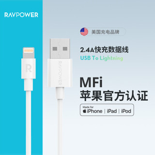睿能宝（RAVPower）MFi认证苹果数据线 适用iphoneXs Max/XR/X/8/7/6s/ipad手机快充充电线1米 CB030