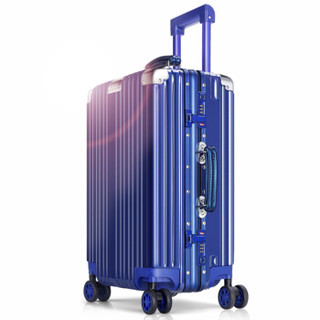 宾豪BINHAO 拉杆箱 奢华铝框万向轮 皮把手行李箱 男士旅行箱 登机箱 20英寸 W169 宝蓝色