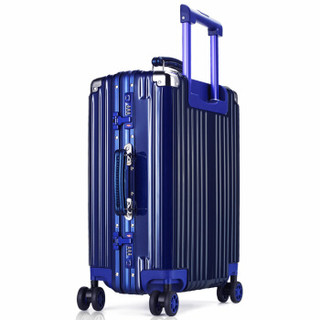 宾豪BINHAO 拉杆箱 奢华铝框万向轮 皮把手行李箱 男士旅行箱 登机箱 20英寸 W169 宝蓝色