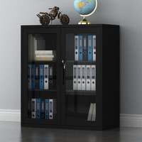 苏美特文件柜办公柜矮柜钢制铁皮柜资料柜档案柜拆装玻璃对开矮柜黑色款1090高