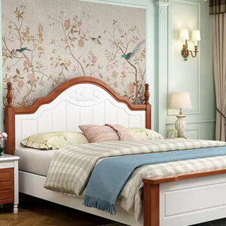 摩高空间韩式田园现代卧室床欧式公主家用床地中海双人实木床1.8米高箱气压床（不含床头柜）-地中海