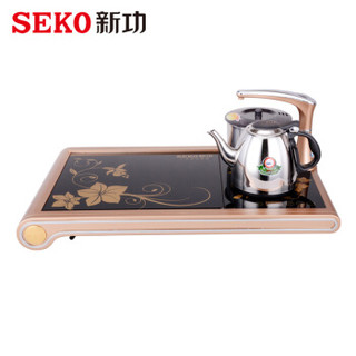 新功（SEKO） F10-1自动上水玻璃茶盘功夫茶具套装电热水壶茶盘金色