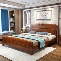 奈高NG实木床新中式卧室床单人床双人床橡木床1.8米胡桃色