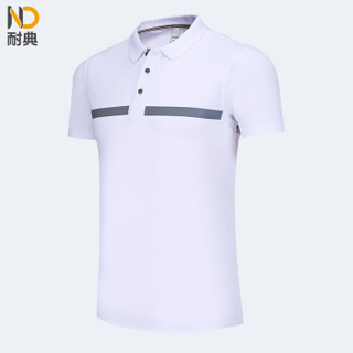 耐典 企业短袖polo衫夏季男女t恤棉质logo带反光条 ND-NS精梳亚麻棉（反光条） 白色 M