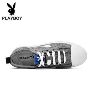 花花公子（PLAYBOY）英伦时尚平底休闲帆布鞋子男低帮透气百搭 DS85174 深灰 39