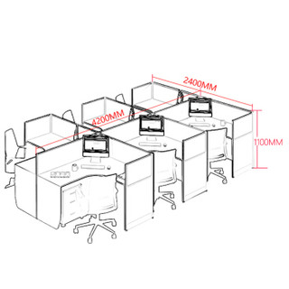 奈高屏风办公桌职员桌员工桌简约现代电脑桌办公工作位干字型6人位
