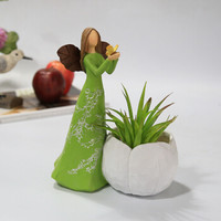 Smart Art 欧式创意家居装饰摆件绿植盆栽树脂绿色天使带郁金香花朵多肉植物花盆花器