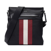 BALLY 巴利 男士黑色红白条纹织物邮差包单肩斜挎包 CURRIOS TSP 10 6220467