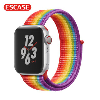 ESCASE 苹果手表表带 新款尼龙回环表带子iwatch1/2/3/4/5代男女通用时尚搭配魔术贴 38/40mm替换带 彩虹色