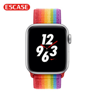 ESCASE 苹果手表表带 新款尼龙回环表带子iwatch1/2/3/4/5代男女通用时尚搭配魔术贴 38/40mm替换带 彩虹色