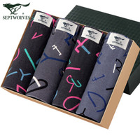 七匹狼男士内裤男平角裤大码纯棉印花中腰短裤头四角裤 4条盒装XXL