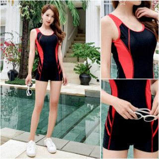 莉夏乐 2019夏季新品女装泳衣学生运动平角保守修身性感小胸专业游泳