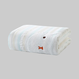 贝吻 婴儿浴巾 毛巾被盖毯多功能竹纤维卡通提花空调被B3161  70CM*140CM 蓝色艺绣小猫