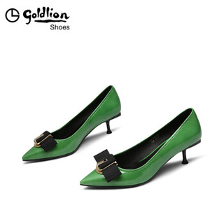 金利来（goldlion）女士尖头浅口单蝴蝶结装饰职业工作细高跟鞋69591012070P-绿色-37码