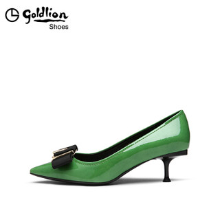 金利来（goldlion）女士尖头浅口单蝴蝶结装饰职业工作细高跟鞋69591012070P-绿色-37码