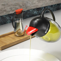 天喜 (TIANXI) 玻璃油壶防漏油家用厨房酱油醋调味瓶自动开合倒油神器 黑色
