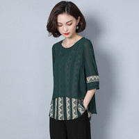 米兰茵（MILANYIN）中年妈妈装2019秋季新款大码女装宽松雪纺衫上衣 MLYH658 绿色 L