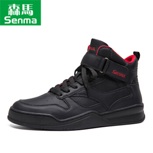 森马senma 简约时尚百搭韩版休闲鞋加绒保暖魔术贴英伦高帮情侣男靴