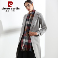 皮尔·卡丹 皮尔卡丹 羊毛格子围巾女秋冬季加厚保暖休闲百搭流苏围脖京配礼盒装 D21TM5336 浅驼