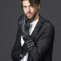 百尚意特 真皮手套男士 冬季保暖薄款开车真皮手套 户外骑行防滑网眼 M8-2 黑色 M 礼盒装