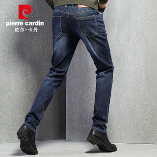 皮尔卡丹（pierre cardin）203690 牛仔裤男装 弹力舒适休闲时尚直筒小脚刮烂男士牛仔长裤  蓝色690 35码