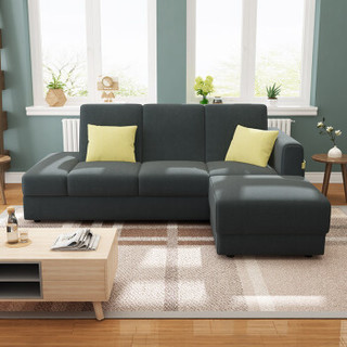 A家家具 沙发 北欧客厅小户型布艺沙发床 可拆洗日式懒人折叠床 灰黑色带脚踏 ADS-028