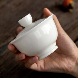 博为盖碗茶杯大号德化白瓷羊脂玉瓷陶瓷功夫茶具 云上雪（赠2个茶杯）