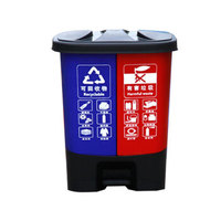 冰禹 AA13231  垃圾桶 塑料 分类脚踏式 户外环卫连体 双垃圾桶 上海分类垃圾桶30L蓝红款