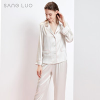 SANGLUO 桑罗 真丝睡衣女春夏新品桑蚕丝家居服 时尚衬衫领舒适真丝睡衣套装 03762817 银灰色 S