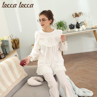 lecca lecca 睡衣女秋季薄款圆领花边公主睡衣春秋套装可外穿家居服  LCG181M-WT372 米白 M