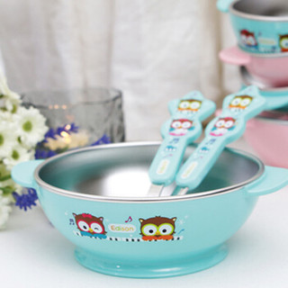 韩国爱迪生儿童餐具套装不锈钢餐碗宝宝学习吃饭叉勺宝宝训练筷套装（蓝色）